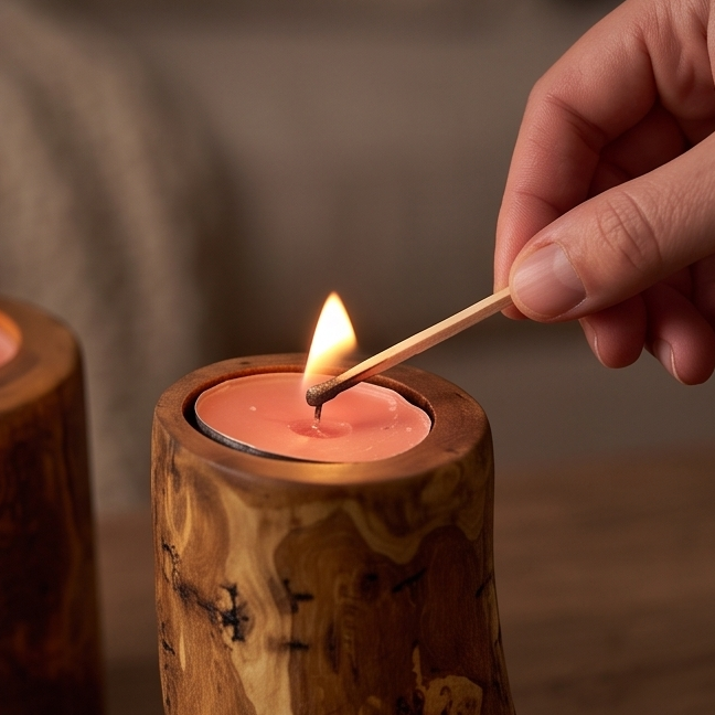 Natural Olive Wood Tealight Candle Holder