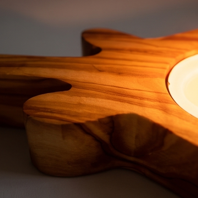 Olive Wood Guitar Shape Tealight Candle Holder 15 cm