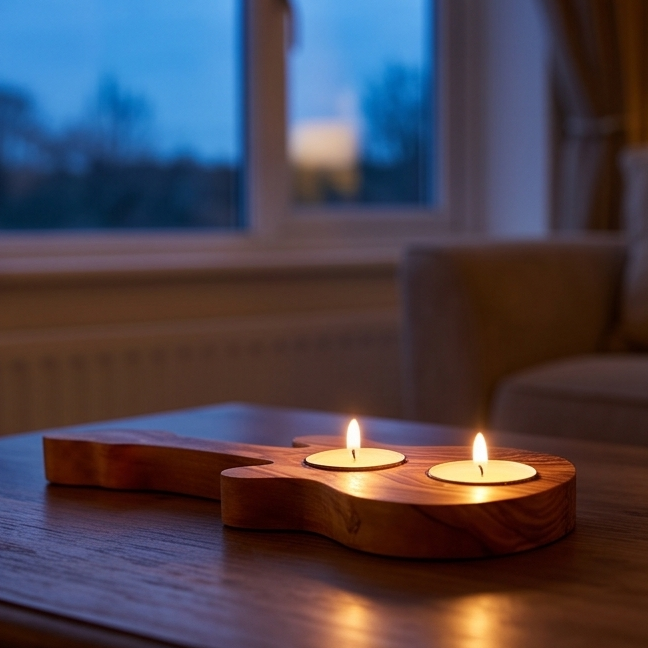 Olive Wood Guitar Shape Tealight Candle Holder 25 cm