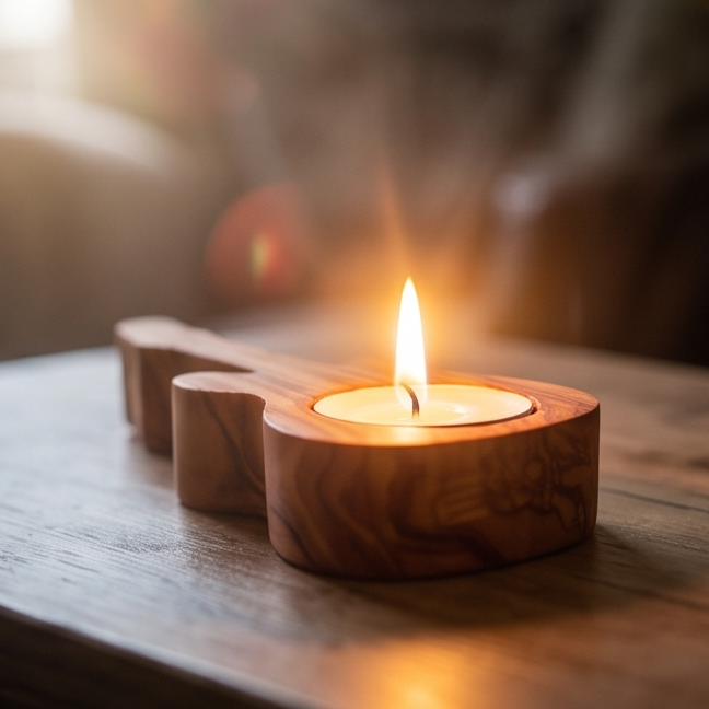 Olive Wood Guitar Shape Tealight Candle Holder 15 cm