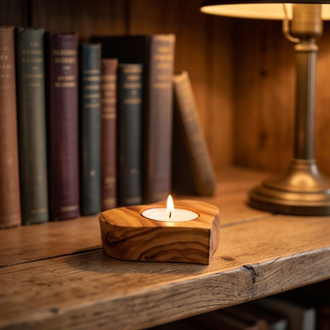 Olive Wood Heart Shaped Wooden Tealight Candle Holder 8 cm Valentines Airbnb Hotel Host Welcome Decor