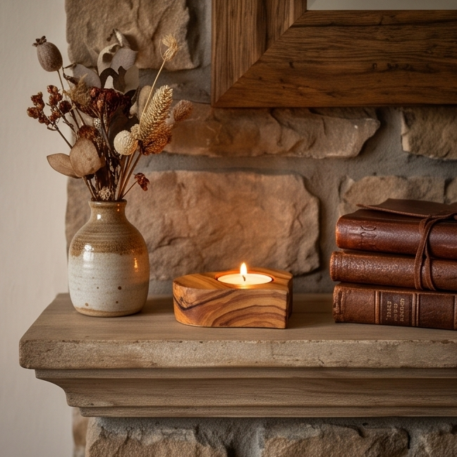 Olive Wood Heart Shaped Wooden Tealight Candle Holder 8 cm Valentines Airbnb Hotel Host Welcome Decor