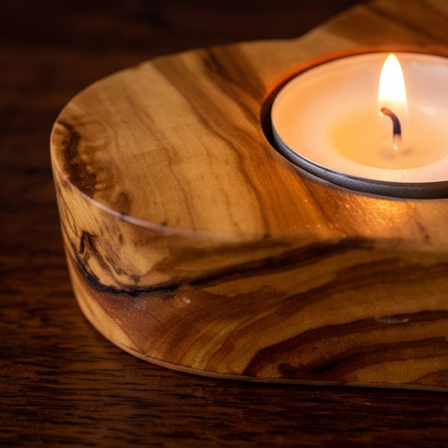 Olive Wood Heart Shaped Wooden Tealight Candle Holder 8 cm Valentines Airbnb Hotel Host Welcome Decor