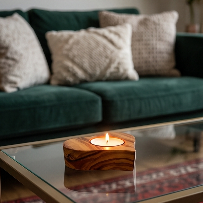 Olive Wood Heart Shaped Wooden Tealight Candle Holder 8 cm Valentines Airbnb Hotel Host Welcome Decor