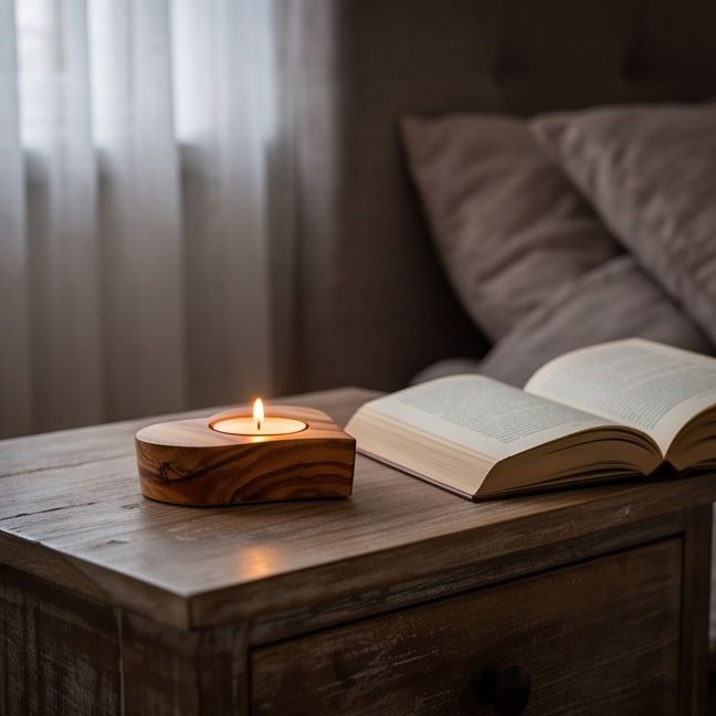 Olive Wood Heart Shaped Wooden Tealight Candle Holder 8 cm Valentines Airbnb Hotel Host Welcome Decor