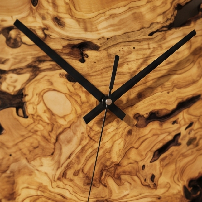 Olive Wood Wall Clock with metal Edge