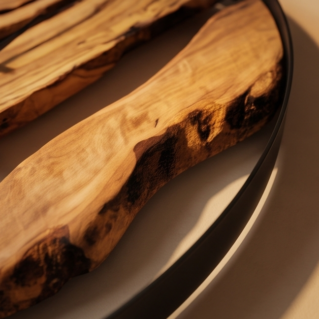 Olive Wood Wall Clock with metal Edge