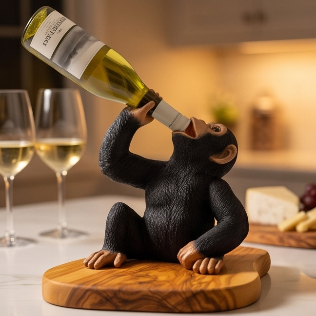 Monkey Bottle Holder Olive Wood Base