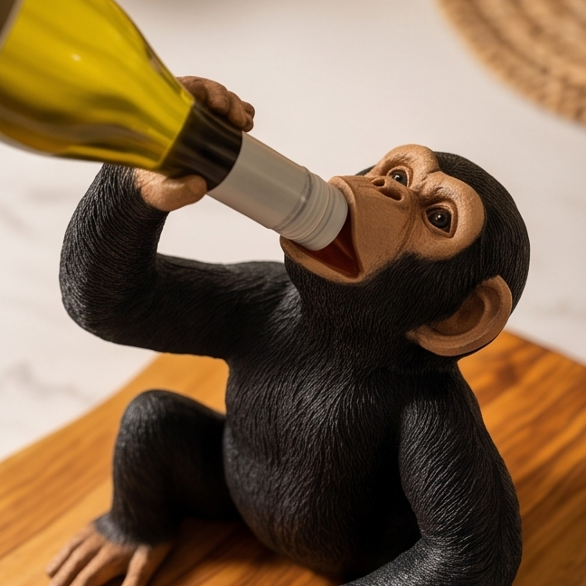 Monkey Bottle Holder Olive Wood Base