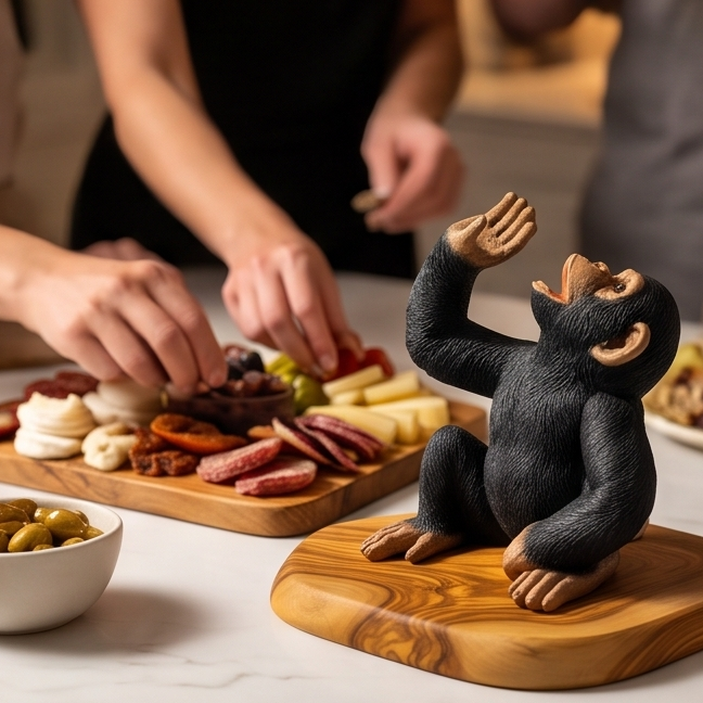 Monkey Bottle Holder Olive Wood Base