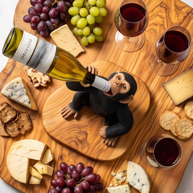 Monkey Bottle Holder Olive Wood Base