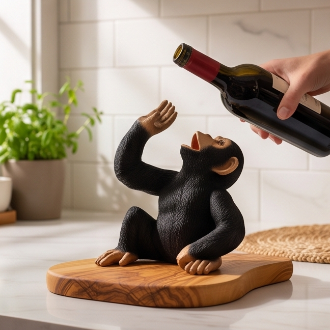 Monkey Bottle Holder Olive Wood Base