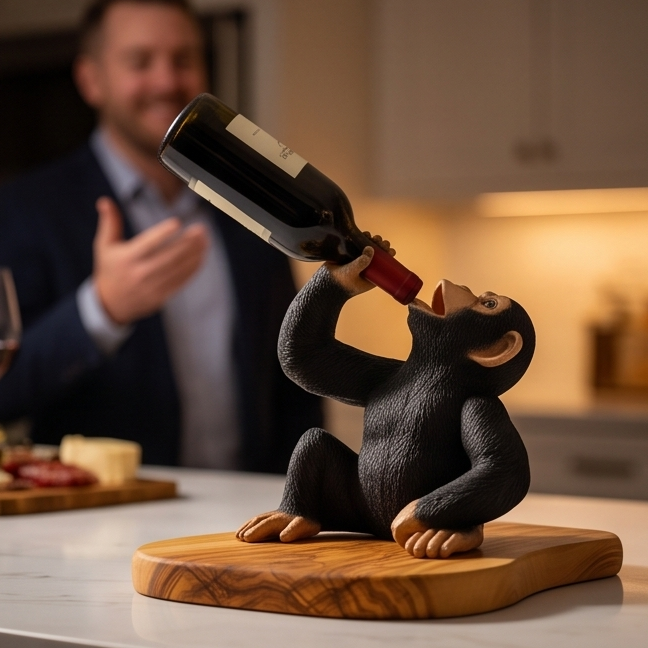 Monkey Bottle Holder Olive Wood Base