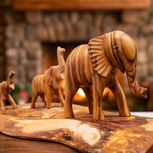 Hand Crafted Olive Wood Elephant Figurine Ornament
