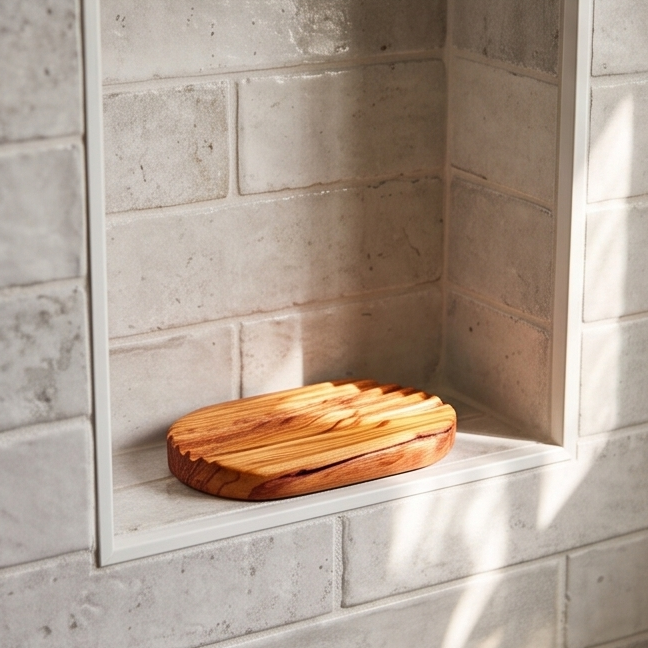 Olive Wood Wooden Non-Slip Self Drain Soap Bar Holder Dish 12 cm