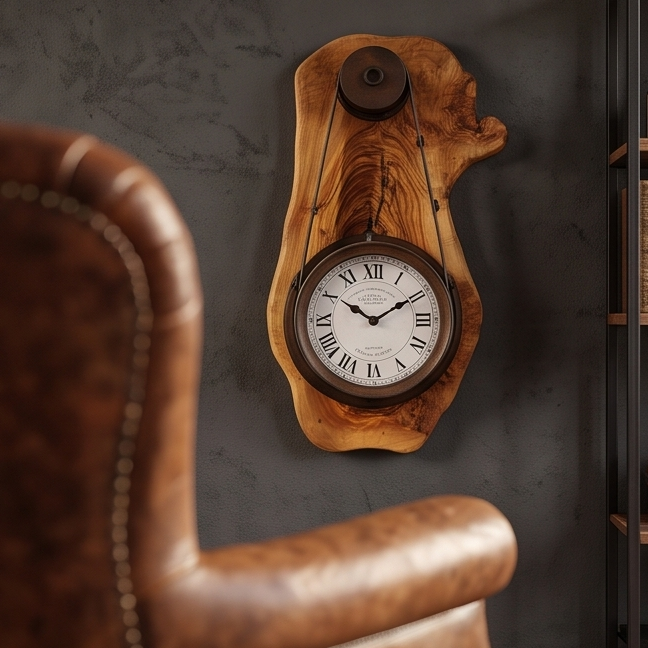 Olive Wood Rustic Round Wall Clock Roman Numeral Dial