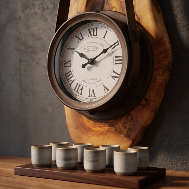 Olive Wood Rustic Round Wall Clock Roman Numeral Dial