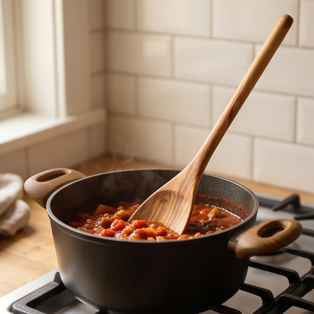 Olive Wood Curved Spatula with Round Handle 40 cm