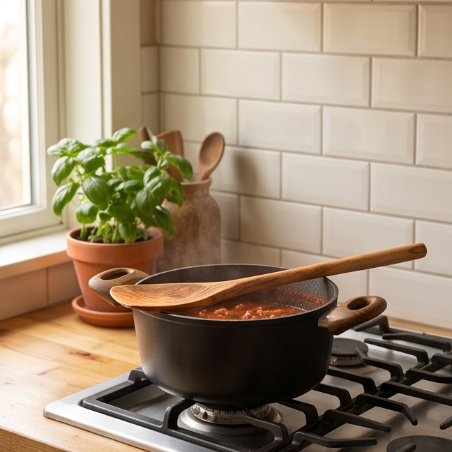 Olive Wood Curved Spatula with Round Handle 40 cm