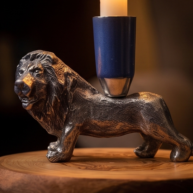 Olive wood lion candle holder