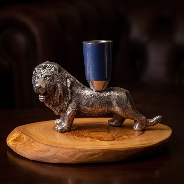 Olive wood lion candle holder
