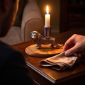 Olive wood lion candle holder