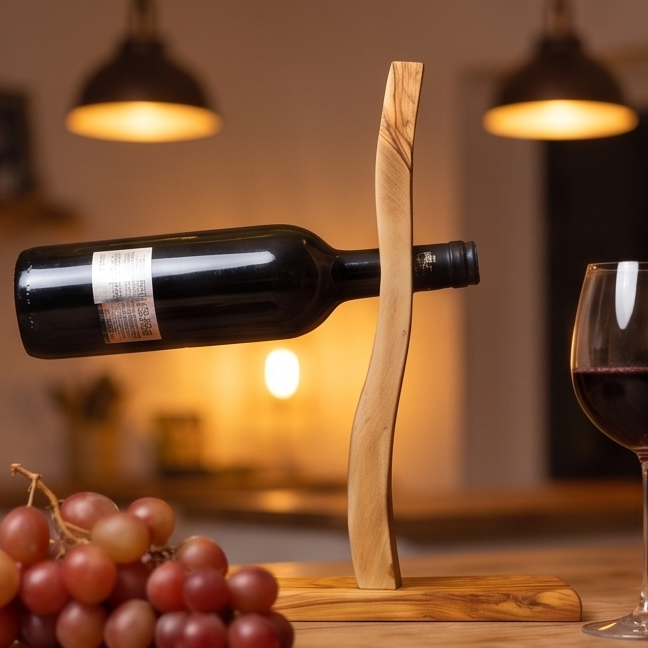Olive Wood Bottle Holder 4 Holes Satix 40 cm