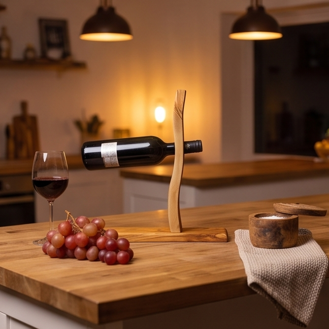 Olive Wood Bottle Holder 4 Holes Satix 40 cm