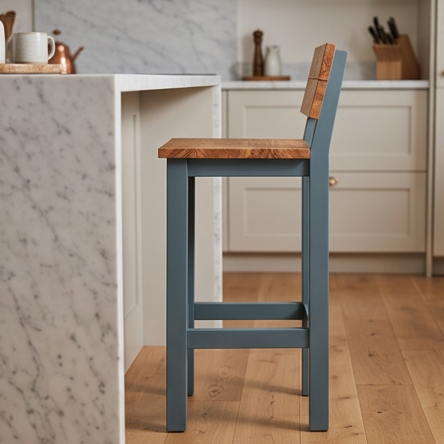 Olive Wood Handcrafted Wooden Bar Stool With Back Rest
