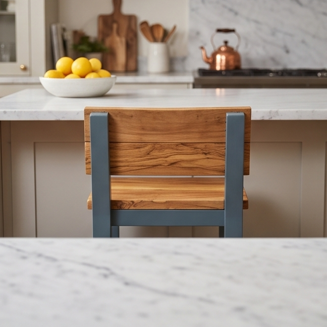 Olive Wood Handcrafted Wooden Bar Stool With Back Rest
