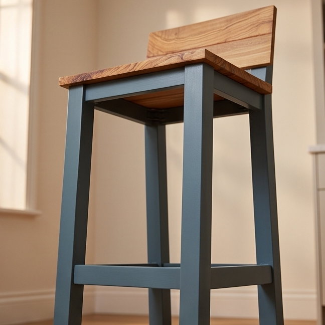 Olive Wood Handcrafted Wooden Bar Stool With Back Rest