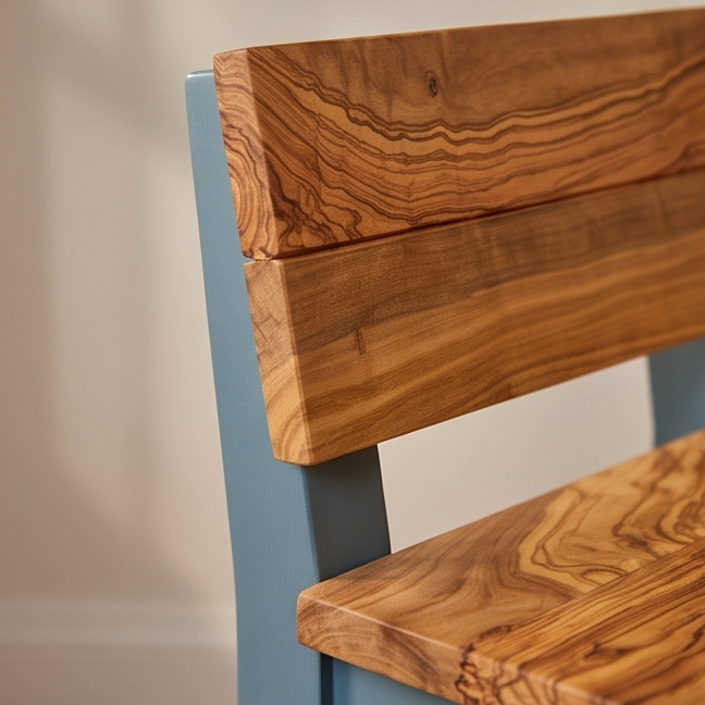 Olive Wood Handcrafted Wooden Bar Stool With Back Rest