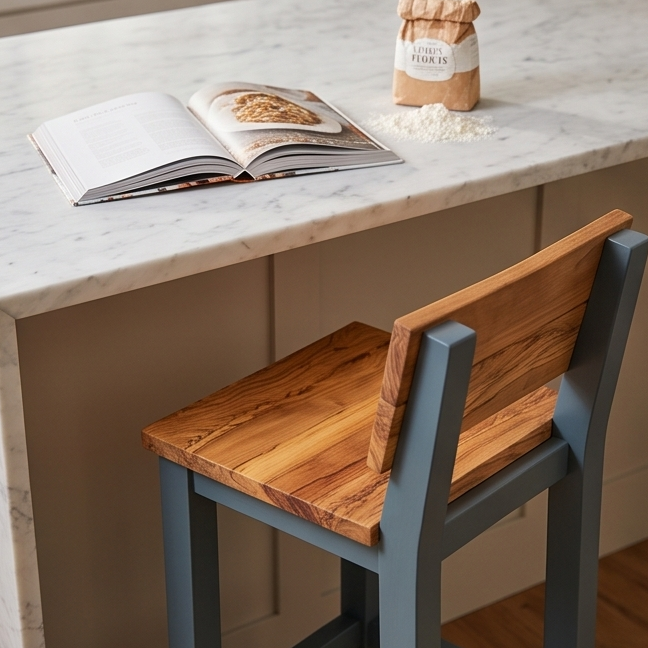 Olive Wood Handcrafted Wooden Bar Stool With Back Rest