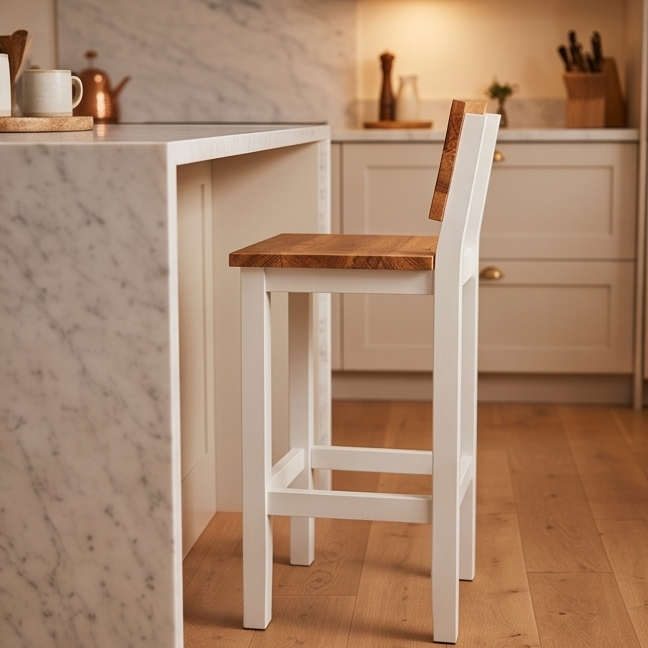 Olive Wood Handcrafted Wooden Bar Stool With Back Rest