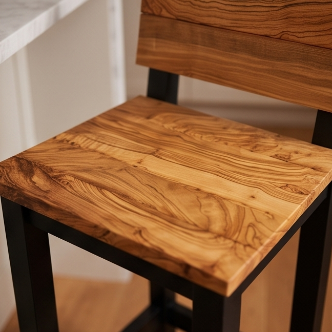 Olive Wood Handcrafted Wooden Bar Stool With Back Rest
