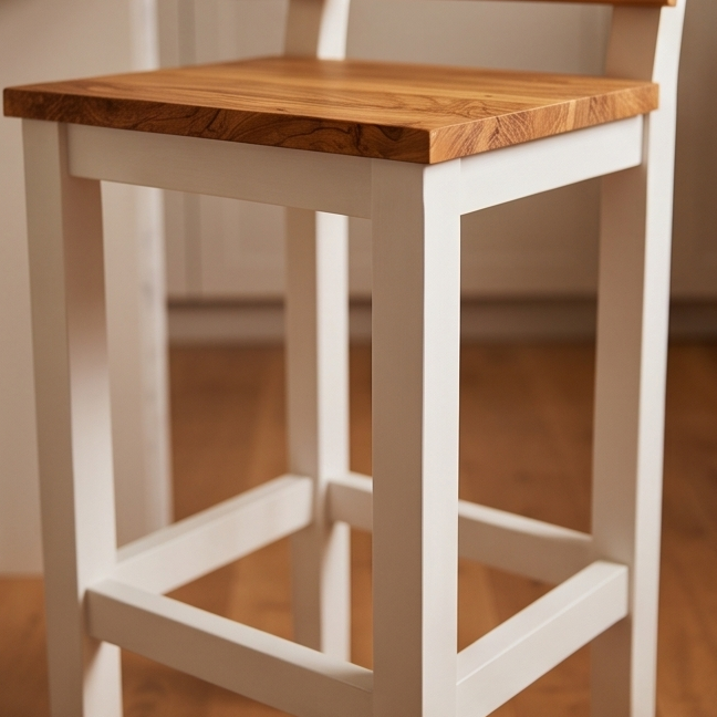 Olive Wood Handcrafted Wooden Bar Stool With Back Rest