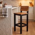Olive Wood Handcrafted Wooden Bar Stool With Back Rest