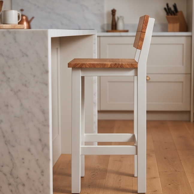 Olive Wood Handcrafted Wooden Bar Stool With Back Rest