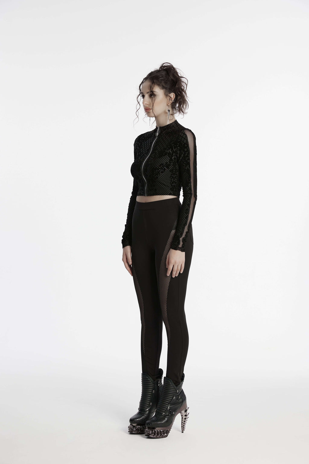 Punk Rave Ausha Leggings – Black Honeycomb Mesh and Knitted Fabric