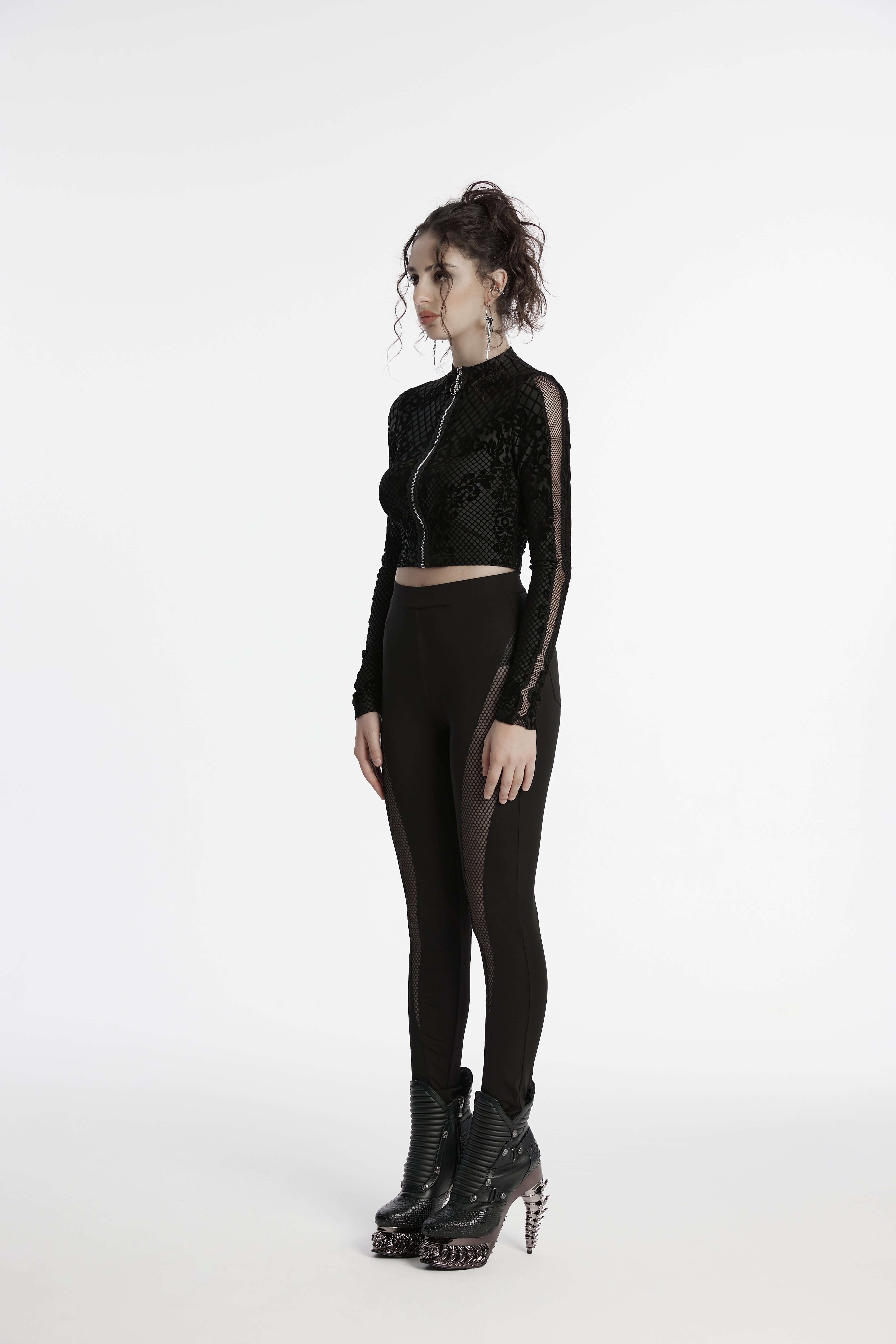 Punk Rave Ausha Leggings – Black Honeycomb Mesh and Knitted Fabric
