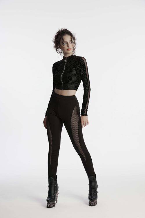 Punk Rave Ausha Leggings – Black Honeycomb Mesh and Knitted Fabric