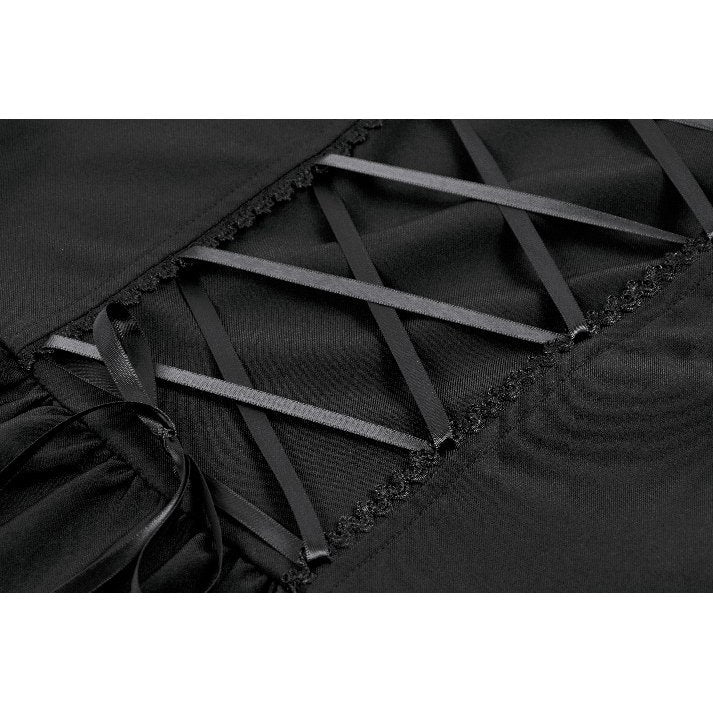 Dark in Love Gothic Lace Square-Neck Puff Sleeve Dress – Black