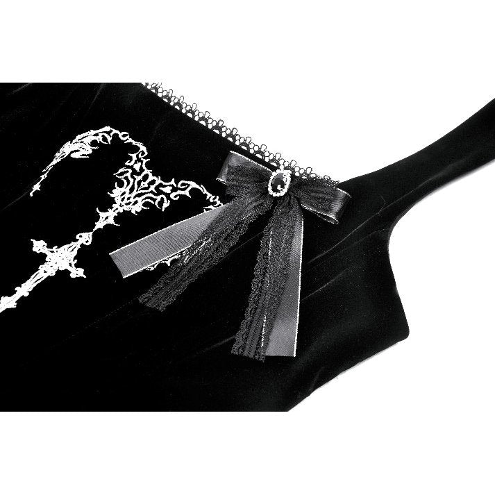 Dark in Love Lux Black Velvet Horn Embroidery Gothic Maxi Dress