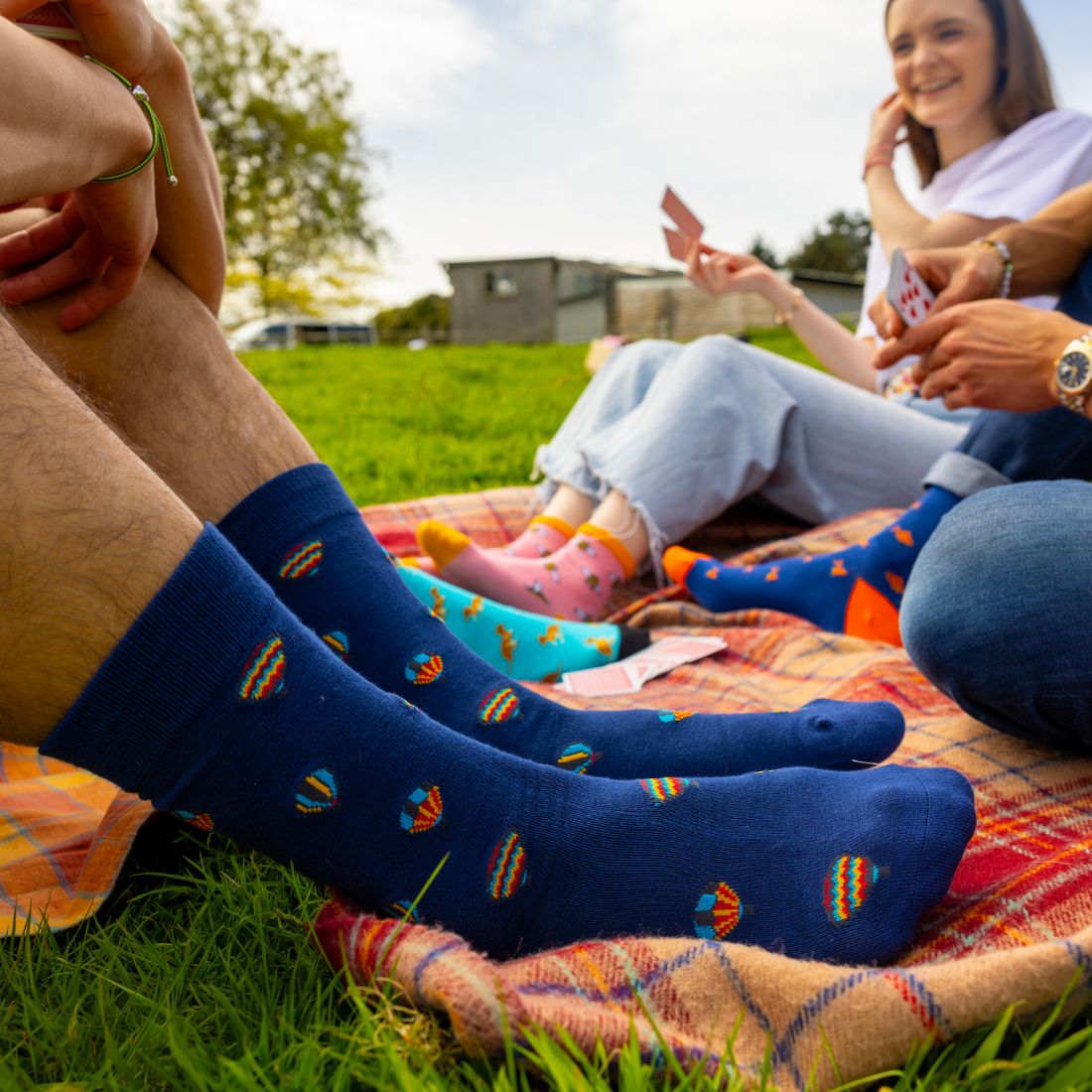 Swole Panda Hot Air Balloon Bamboo Socks – Royal Blue Patterned