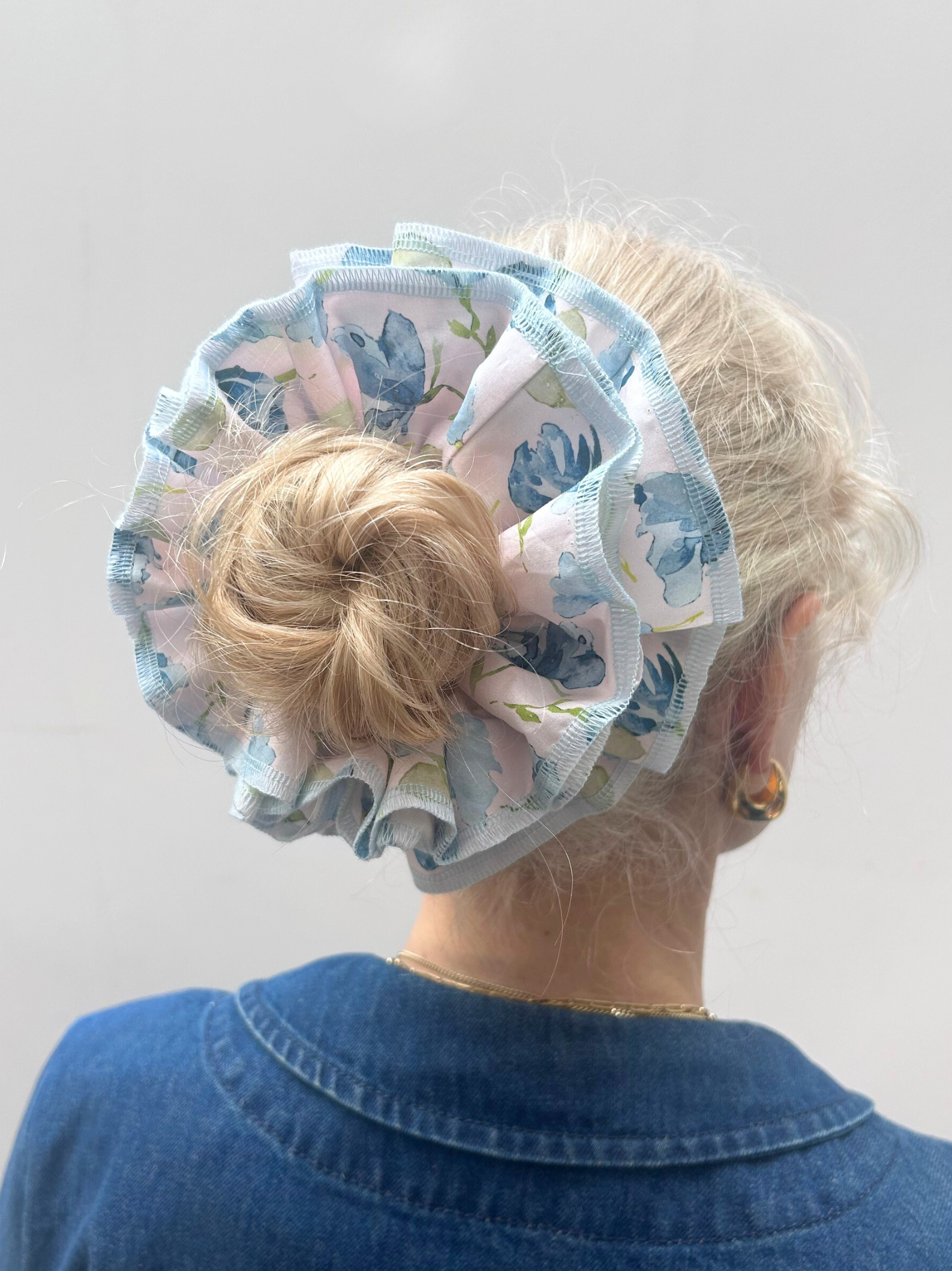 No More Nobody Azaria Blue Floral Organic Cotton Scrunchie - Handmade