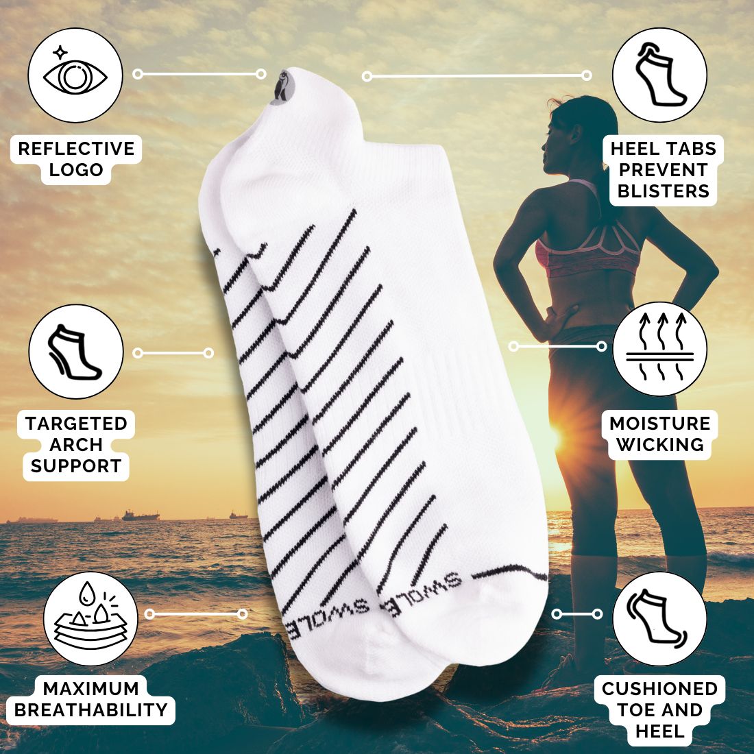 Swole Panda White Performance Trainer Socks – Bamboo Cushioned Athletic Socks