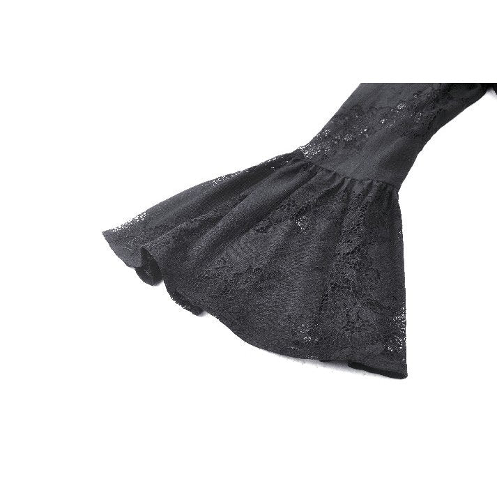Dark in Love Emersyn Gothic Long Robe – Floral Lace Bell Sleeve