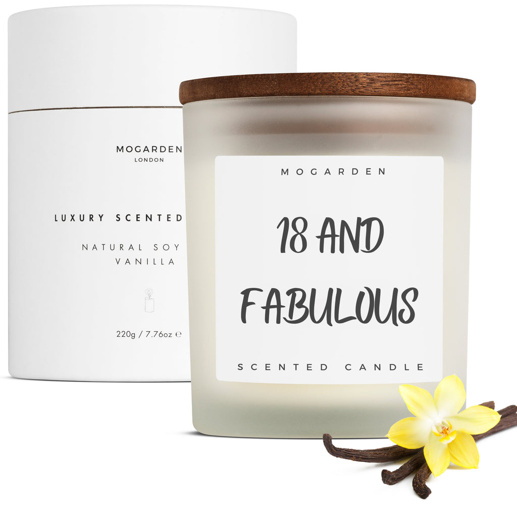 Mogarden 18th Birthday Candle – Luxury Vanilla Amber Soy Wax Gift 220g