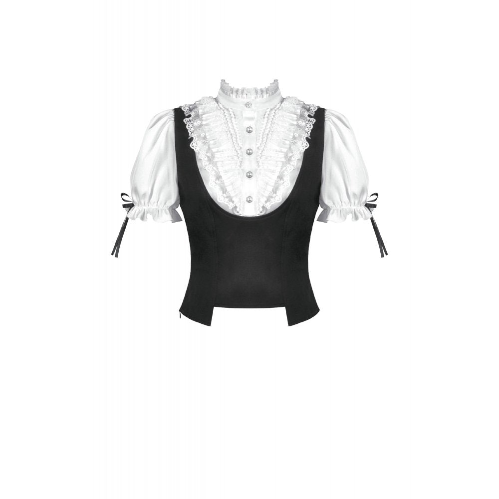 Dark in Love Court-Style Gothic Blouse | Black & White Lace Ruffle