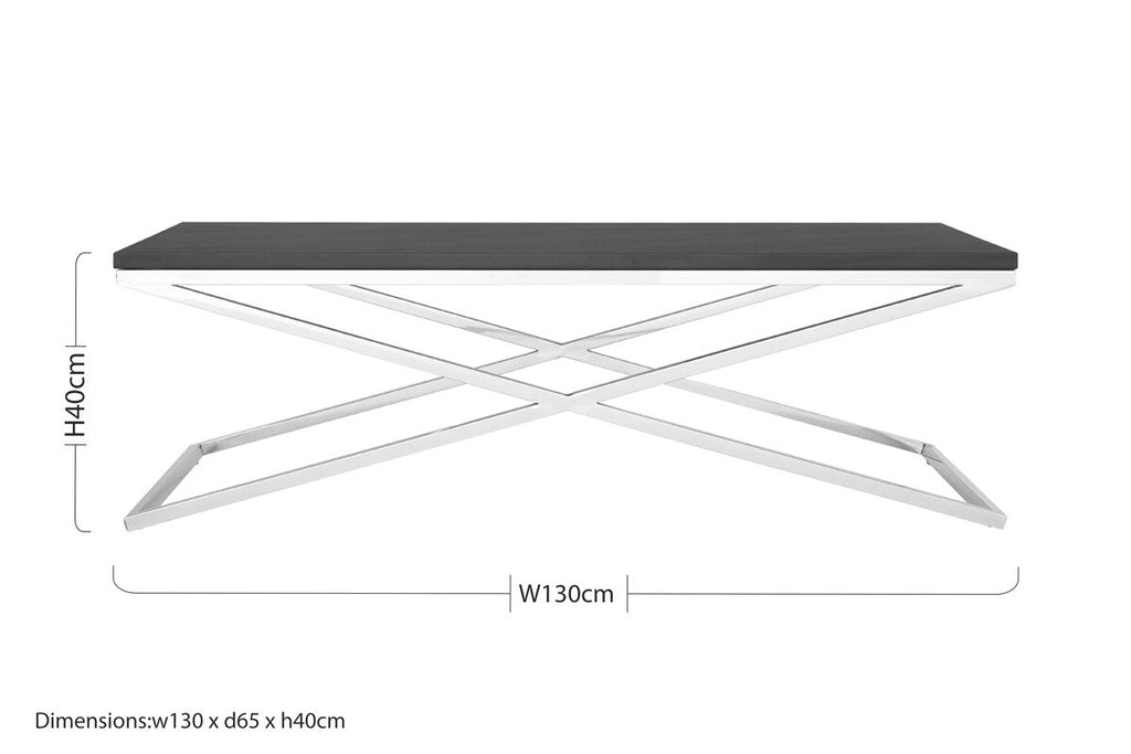 Orsina Tribute Coffee Table – Black Leather Effect with Silver Base